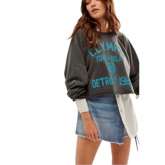 Free People × The Bureau Olympic Relay Crew, Cropped, Gray, Streetwear, Preppy L - Picture 2 of 7